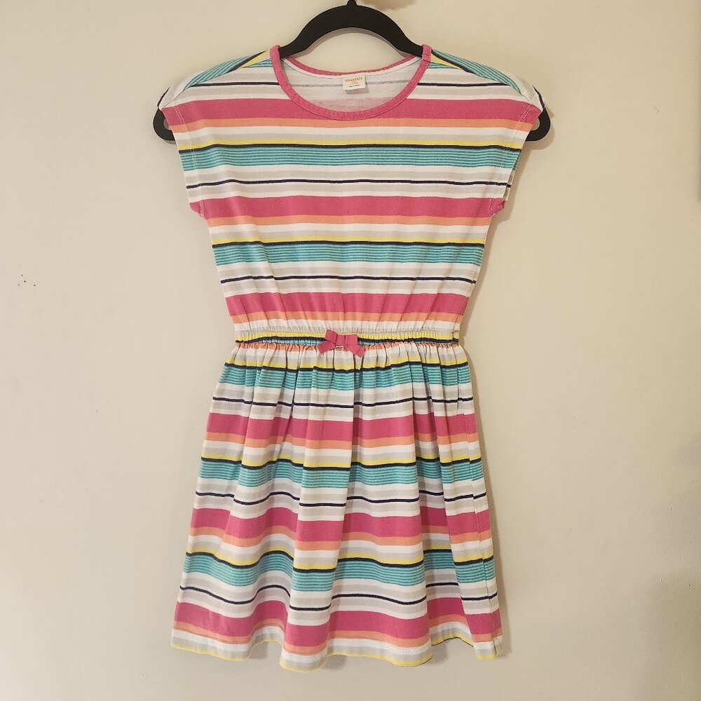 Gymboree Girls M 7/8 Short Sleeve Colorful Striped Cotton Dress